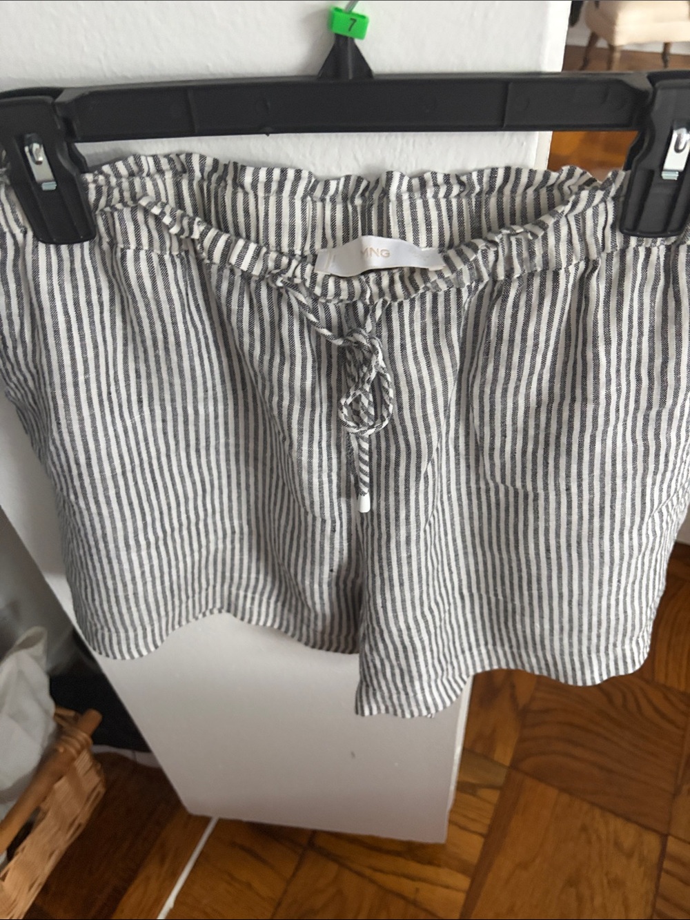 Mango Black and White Striped Linen-Blend Drawstring Women’s Shorts